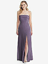 Front View Thumbnail - Lavender Cuffed Strapless Maxi Dress with Front Slit