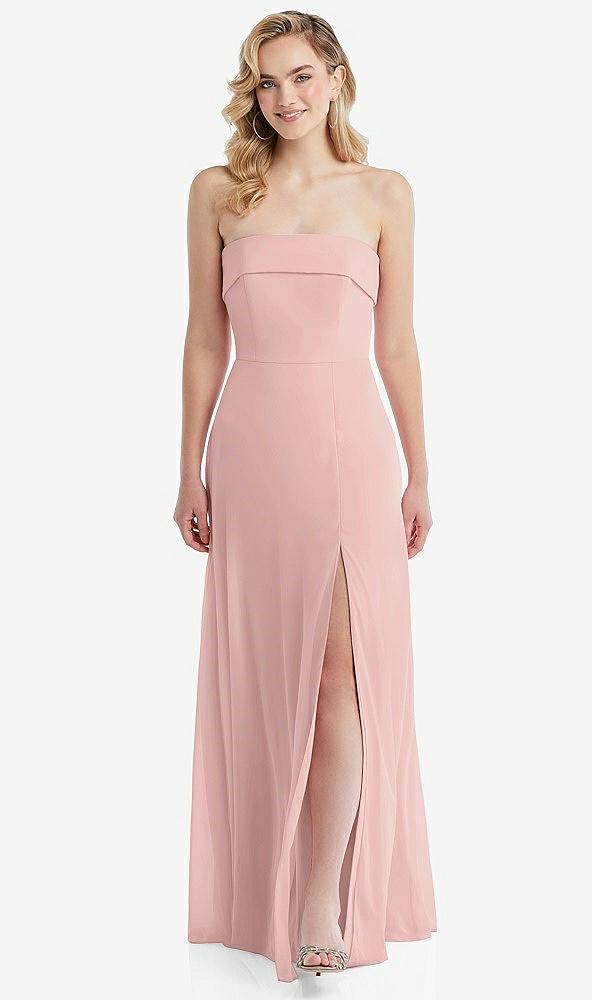 Front View - Rose - PANTONE Rose Quartz Cuffed Strapless Maxi Dress with Front Slit
