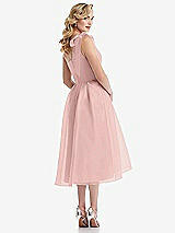 Rear View Thumbnail - Rose - PANTONE Rose Quartz Scarf-Tie One-Shoulder Organdy Midi Dress 