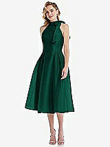 Front View Thumbnail - Hunter Green Scarf-Tie High-Neck Halter Organdy Midi Dress