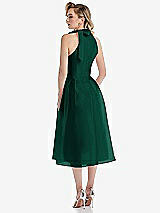 Rear View Thumbnail - Hunter Green Scarf-Tie High-Neck Halter Organdy Midi Dress