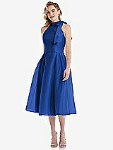 Front View Thumbnail - Sapphire Scarf-Tie High-Neck Halter Organdy Midi Dress