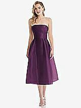 Front View Thumbnail - Aubergine Strapless Pleated Skirt Organdy Midi Dress