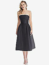 Front View Thumbnail - Onyx Strapless Pleated Skirt Organdy Midi Dress