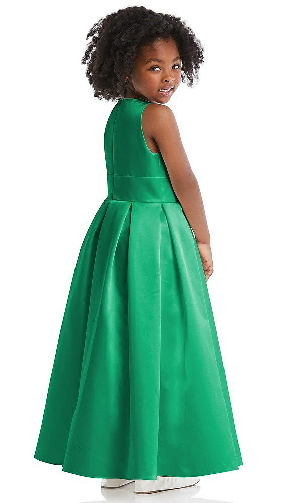 Back View - Pantone Emerald Sleeveless Pleated Skirt Satin Flower Girl Dress