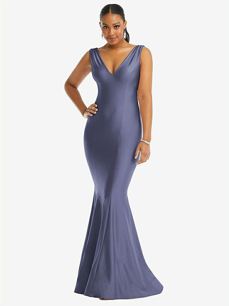 Draped Cowl-back Princess Line Bridesmaid Dress With Front Slit In