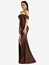 Alt View 2 Thumbnail - Cognac Off-the-Shoulder Corset Stretch Satin Mermaid Dress with Slight Train