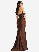 Alt View 3 Thumbnail - Cognac Off-the-Shoulder Corset Stretch Satin Mermaid Dress with Slight Train