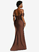 Alt View 4 Thumbnail - Cognac Off-the-Shoulder Corset Stretch Satin Mermaid Dress with Slight Train