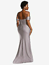 Alt View 4 Thumbnail - Cashmere Gray Off-the-Shoulder Corset Stretch Satin Mermaid Dress with Slight Train