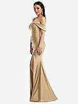 Alt View 2 Thumbnail - Soft Gold Off-the-Shoulder Corset Stretch Satin Mermaid Dress with Slight Train