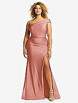 Front View Thumbnail - Desert Rose One-Shoulder Bias-Cuff Stretch Satin Mermaid Dress with Slight Train