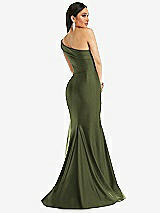 Alt View 3 Thumbnail - Olive Green One-Shoulder Bias-Cuff Stretch Satin Mermaid Dress with Slight Train