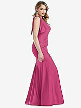 Side View Thumbnail - Tea Rose Cascading Bow One-Shoulder Stretch Satin Mermaid Dress with Slight Train