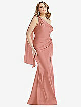 Front View Thumbnail - Desert Rose Scarf Neck One-Shoulder Stretch Satin Mermaid Dress with Slight Train