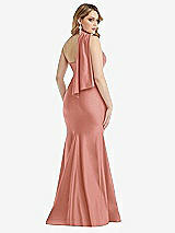 Rear View Thumbnail - Desert Rose Scarf Neck One-Shoulder Stretch Satin Mermaid Dress with Slight Train