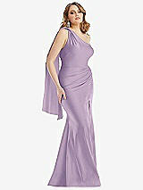 Front View Thumbnail - Pale Purple Scarf Neck One-Shoulder Stretch Satin Mermaid Dress with Slight Train