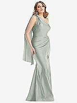 Front View Thumbnail - Willow Green Scarf Neck One-Shoulder Stretch Satin Mermaid Dress with Slight Train