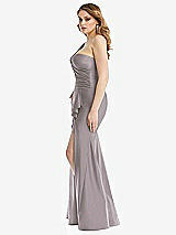 Side View Thumbnail - Cashmere Gray One-Shoulder Bustier Stretch Satin Mermaid Dress with Cascade Ruffle