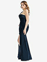 Side View Thumbnail - Midnight Navy One-Shoulder Bustier Stretch Satin Mermaid Dress with Cascade Ruffle
