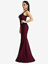 Side View Thumbnail - Cabernet Square Neck Stretch Satin Mermaid Dress with Slight Train
