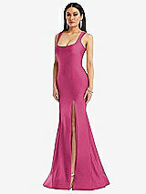 Front View Thumbnail - Tea Rose Square Neck Stretch Satin Mermaid Dress with Slight Train