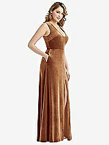 Side View Thumbnail - Golden Almond Deep V-Neck Sleeveless Velvet Maxi Dress with Pockets
