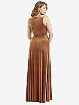 Rear View Thumbnail - Golden Almond Deep V-Neck Sleeveless Velvet Maxi Dress with Pockets
