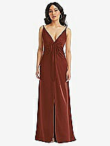 Front View Thumbnail - Auburn Moon Skinny Strap Plunge Neckline Maxi Dress with Bow Detail
