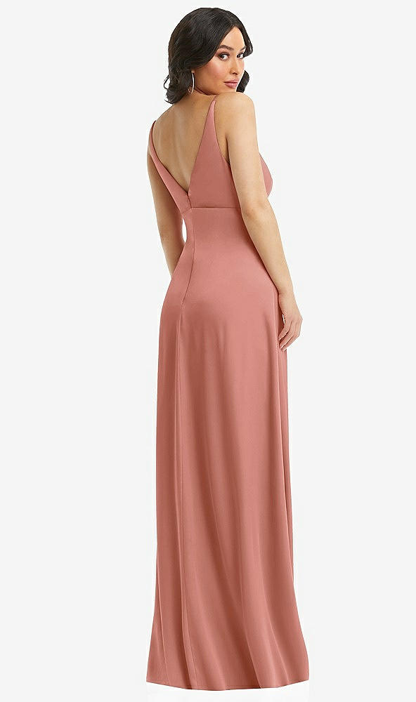 Back View - Desert Rose Skinny Strap Plunge Neckline Maxi Dress with Bow Detail