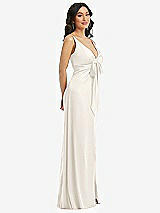 Side View Thumbnail - Ivory Skinny Strap Plunge Neckline Maxi Dress with Bow Detail