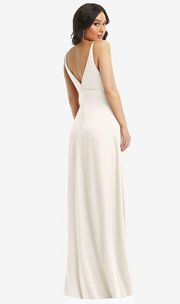 Back View - Ivory Skinny Strap Plunge Neckline Maxi Dress with Bow Detail