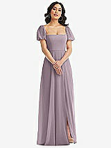 Front View Thumbnail - Lilac Dusk Puff Sleeve Chiffon Maxi Dress with Front Slit