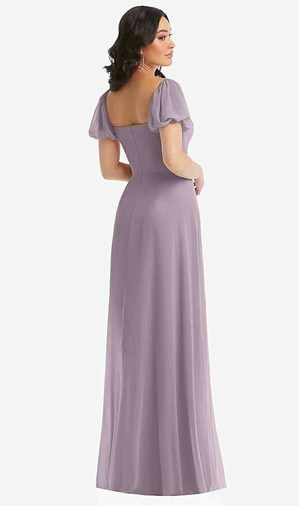 Back View - Lilac Dusk Puff Sleeve Chiffon Maxi Dress with Front Slit