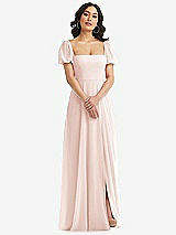 Front View Thumbnail - Blush Puff Sleeve Chiffon Maxi Dress with Front Slit