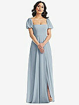 Front View Thumbnail - Mist Puff Sleeve Chiffon Maxi Dress with Front Slit