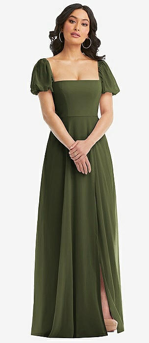Olive Green Satin Prom Dresses with Slit FD2705B – Viniodress