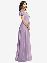 Side View Thumbnail - Pale Purple Puff Sleeve Chiffon Maxi Dress with Front Slit