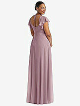 Rear View Thumbnail - Dusty Rose Flutter Sleeve Scoop Open-Back Chiffon Maxi Dress