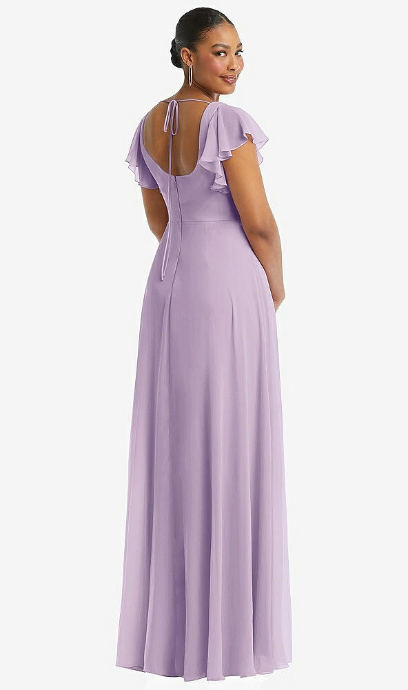Back View - Pale Purple Flutter Sleeve Scoop Open-Back Chiffon Maxi Dress
