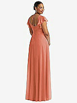 Rear View Thumbnail - Terracotta Copper Flutter Sleeve Scoop Open-Back Chiffon Maxi Dress