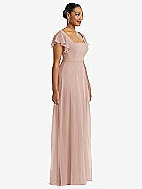 Side View Thumbnail - Toasted Sugar Flutter Sleeve Scoop Open-Back Chiffon Maxi Dress