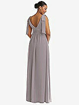 Rear View Thumbnail - Cashmere Gray Plunge Neckline Bow Shoulder Empire Waist Chiffon Maxi Dress