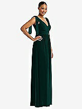 Side View Thumbnail - Evergreen Plunge Neckline Bow Shoulder Empire Waist Chiffon Maxi Dress