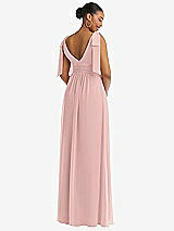 Rear View Thumbnail - Rose - PANTONE Rose Quartz Plunge Neckline Bow Shoulder Empire Waist Chiffon Maxi Dress