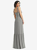 Rear View Thumbnail - Chelsea Gray Tie-Shoulder Bustier Bodice Ruffle-Hem Maxi Dress