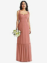 Front View Thumbnail - Desert Rose Tie-Shoulder Bustier Bodice Ruffle-Hem Maxi Dress