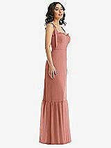 Side View Thumbnail - Desert Rose Tie-Shoulder Bustier Bodice Ruffle-Hem Maxi Dress