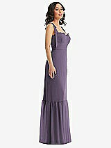 Side View Thumbnail - Lavender Tie-Shoulder Bustier Bodice Ruffle-Hem Maxi Dress