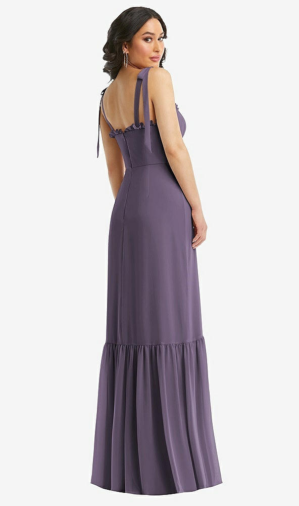 Back View - Lavender Tie-Shoulder Bustier Bodice Ruffle-Hem Maxi Dress